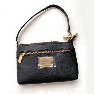 Robert Matthew Sofia 24K Gold Genuine Leather Shoulder Clutch Black NEW